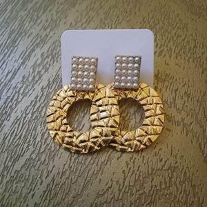 Gold Tone Faux Pearl Earrings